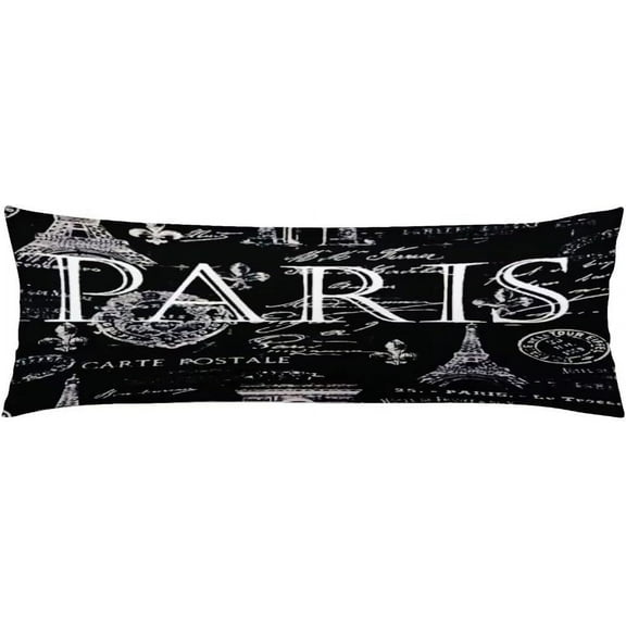 Paris Body Pillow Cover Vintage Paris Theme Decor Black and White Long Pillow Case Protector with Zipper Farmhouse Pillow Covers Decorative Large Pillowcases for Couch,Sofa,Bedroom,Home Gifts 20"x54"