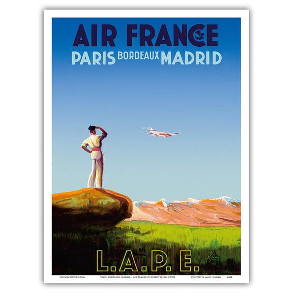 Paris Bordeaux Madrid - France - L.A.P.E. Spanish Postal Airlines - Vintage Airline Travel Poster by Albert Solon c.1936 - Master Art Print (Unframed) 9in x 12in
