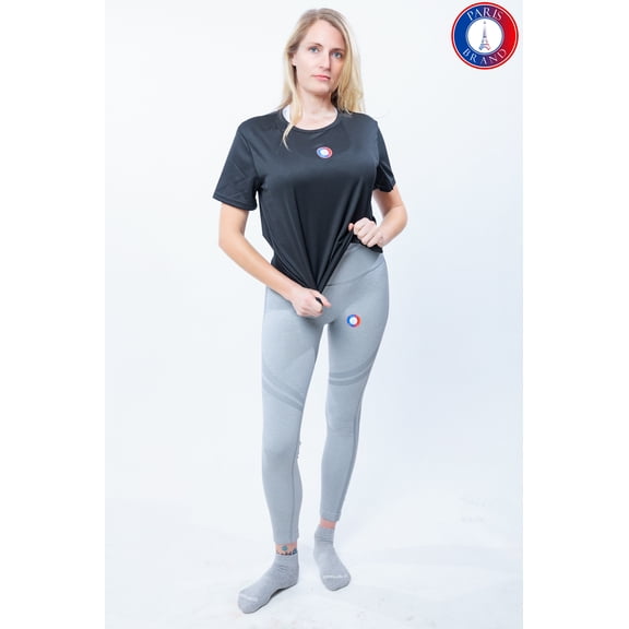 Paris Brand Sports Dry Fit Women's Black T-shirt Mesh Breathable Fitness Clothes Running Round Neck Slim Fit Short Sleeve