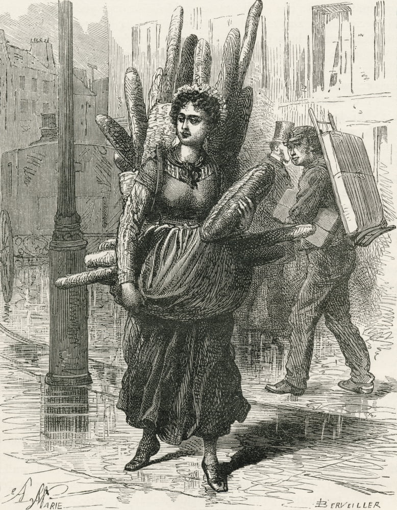 Paris Bread Carrier In The 19Th Century From French Pictures By The Rev Samuel G Green Published 1878 Canvas Art - Ken Welsh  Design Pics (12 x 16)