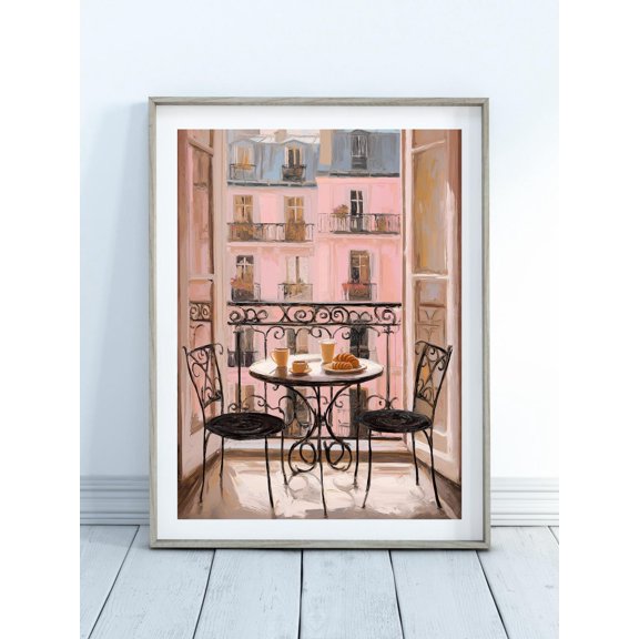 Paris Breakfast Balcony Print-French Coffee French Vintage Art Watercolour Art French Cityscape Print Travel Art, Unframed Paper Print