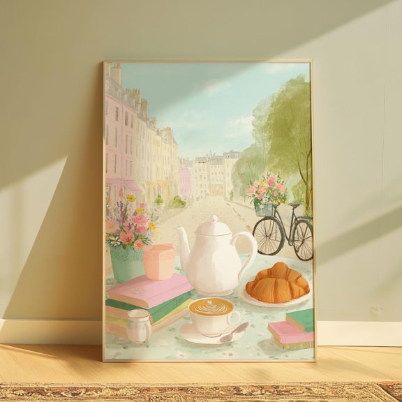 Paris Breakfast Kitchen Cityscape Croissant Coffee Original Artwork