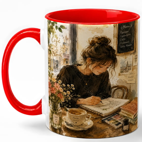 Paris Café Artist 11oz Ceramic Mug, Sketchbook Coffee Art