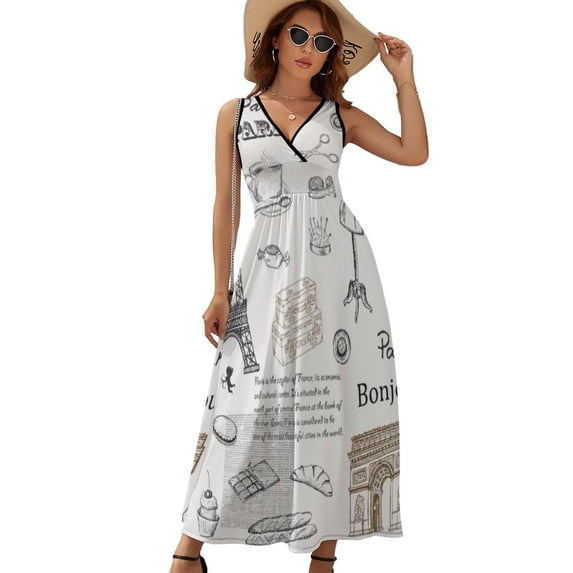 Paris Cafe Painting Sleeveless Dress Dresses Women Summer Evening Dresses Ladies Bohemia Long Dresses