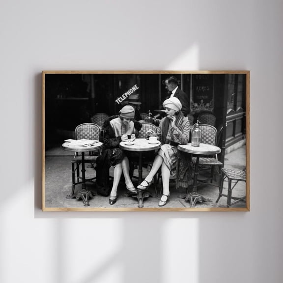 Paris Cafe Women 1920s Flapper Girls Vintage French Photo Black and White Retro Decor, Unframed Poster