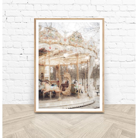 Paris Carousel Painting Poster, Impressionist Nursery Travel Wall Art Print