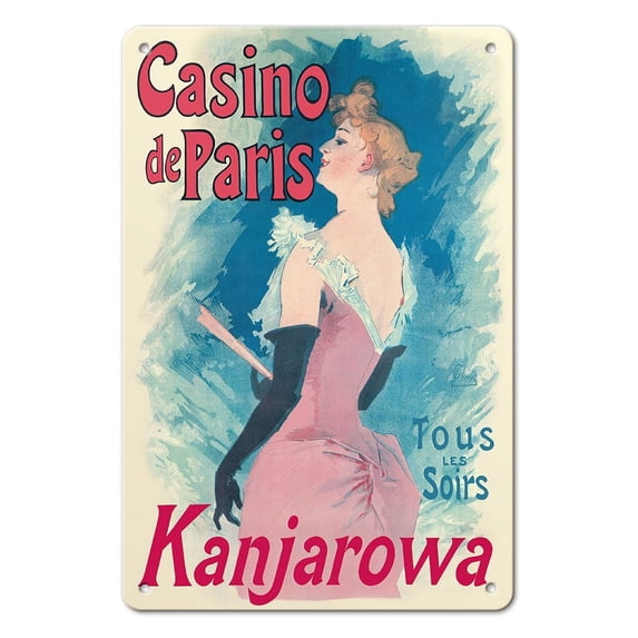 Paris Casino - Kanjarowa Every Evening - Vintage Cabaret Poster by Jules Chéret c.1891 - 8 x 12 inch Vintage Metal Tin Sign