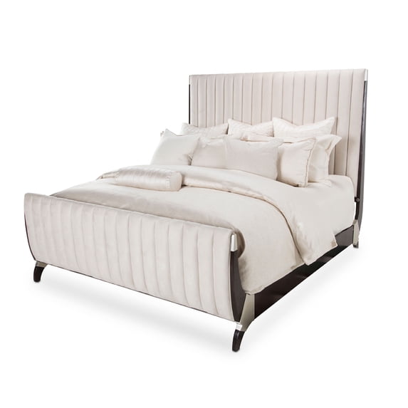Paris Chic Eastern King Tufted Sleigh Bed - Doeskin/Espresso