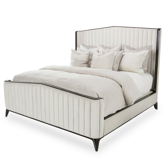 Paris Chic Queen Channel Tufted Velvet Bed - Ivory/Espresso