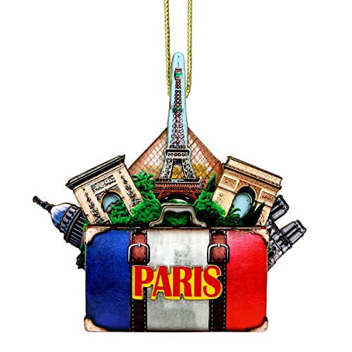 Paris Christmas Ornament 4 Inch Double Sided 3D Eiffel Tower Christmas Ornament with Notre Dame