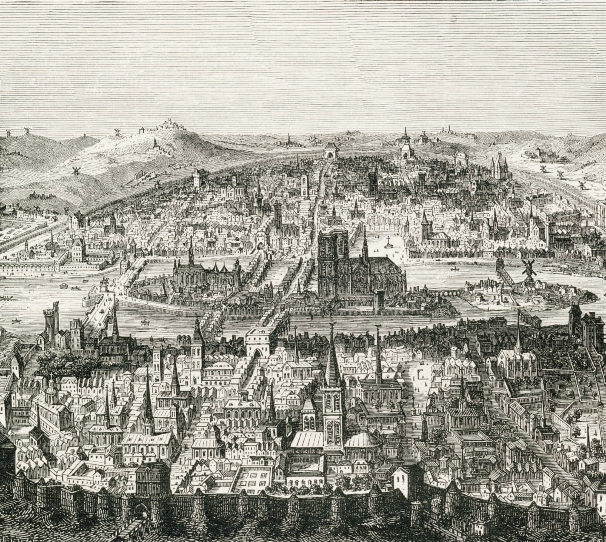Paris Circa 1610 19Th Century Copy Of 17Th Century Manuscript Pictures From French Pictures By The Rev Samuel G Green Published 1878 Canvas Art - Ken Welsh Design Pics (30 x 28)