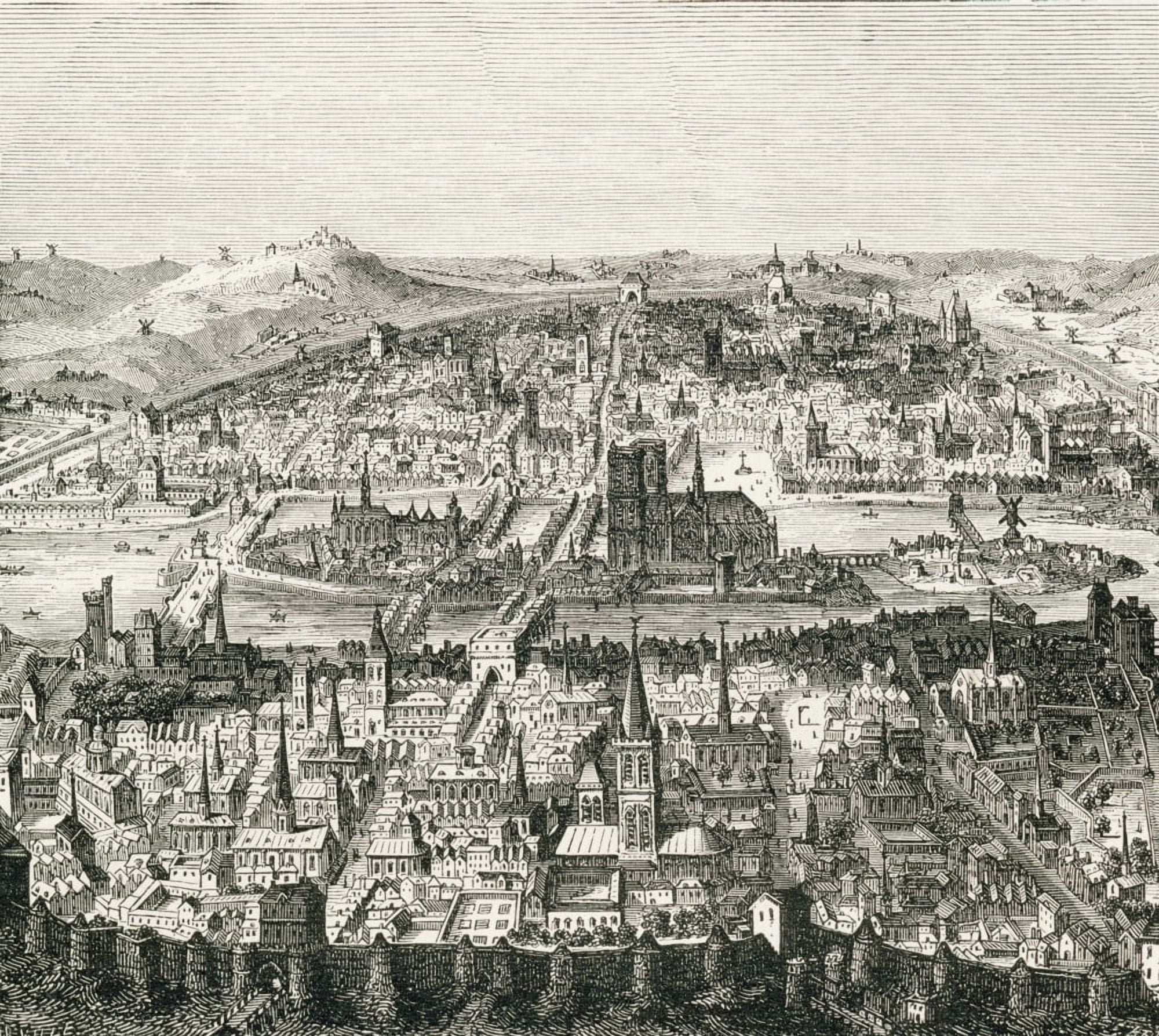 Paris Circa 1610 19Th Century Copy Of 17Th Century Manuscript Pictures From French Pictures By The Rev Samuel G Green Published 1878 Canvas Art - Ken Welsh Design Pics (15 x 14)