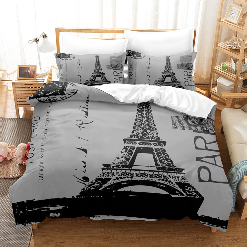 Paris City Duvet Cover Set Eiffel Tower Print Bedding Sets Twin Full