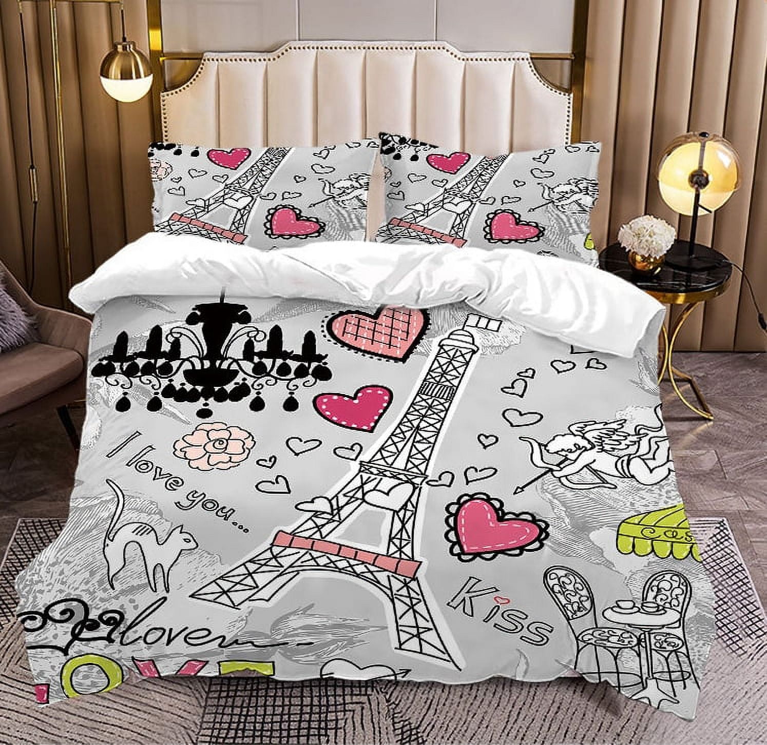 Paris City Duvet Cover Set Eiffel Tower Print Bedding Sets Twin Full