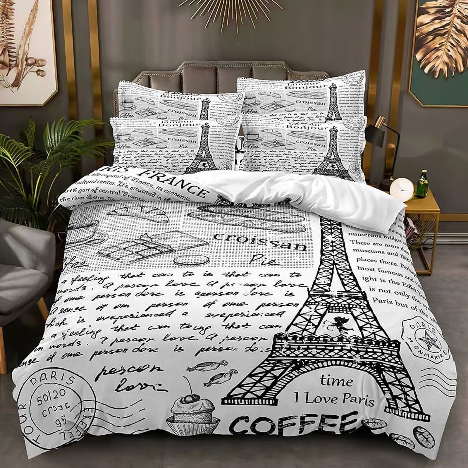 Paris City Duvet Cover Set Eiffel Tower Print Bedding Sets Twin Full