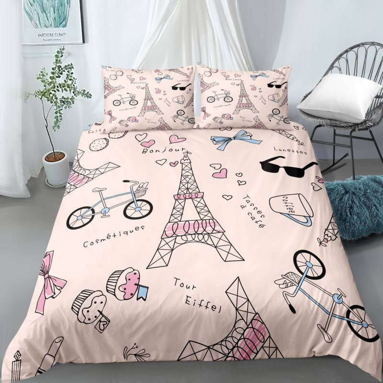 Paris City Duvet Cover Set Eiffel Tower Print Bedding Sets Twin Full