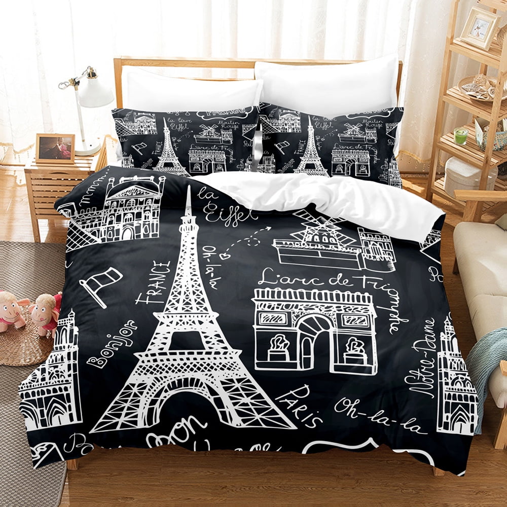 Paris City Duvet Cover Set Eiffel Tower Print Bedding Sets Twin Full