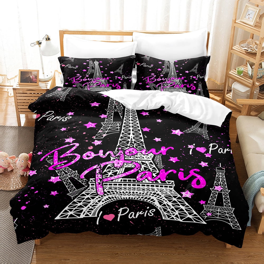 Paris City Duvet Cover Set Eiffel Tower Print Bedding Sets Twin Full