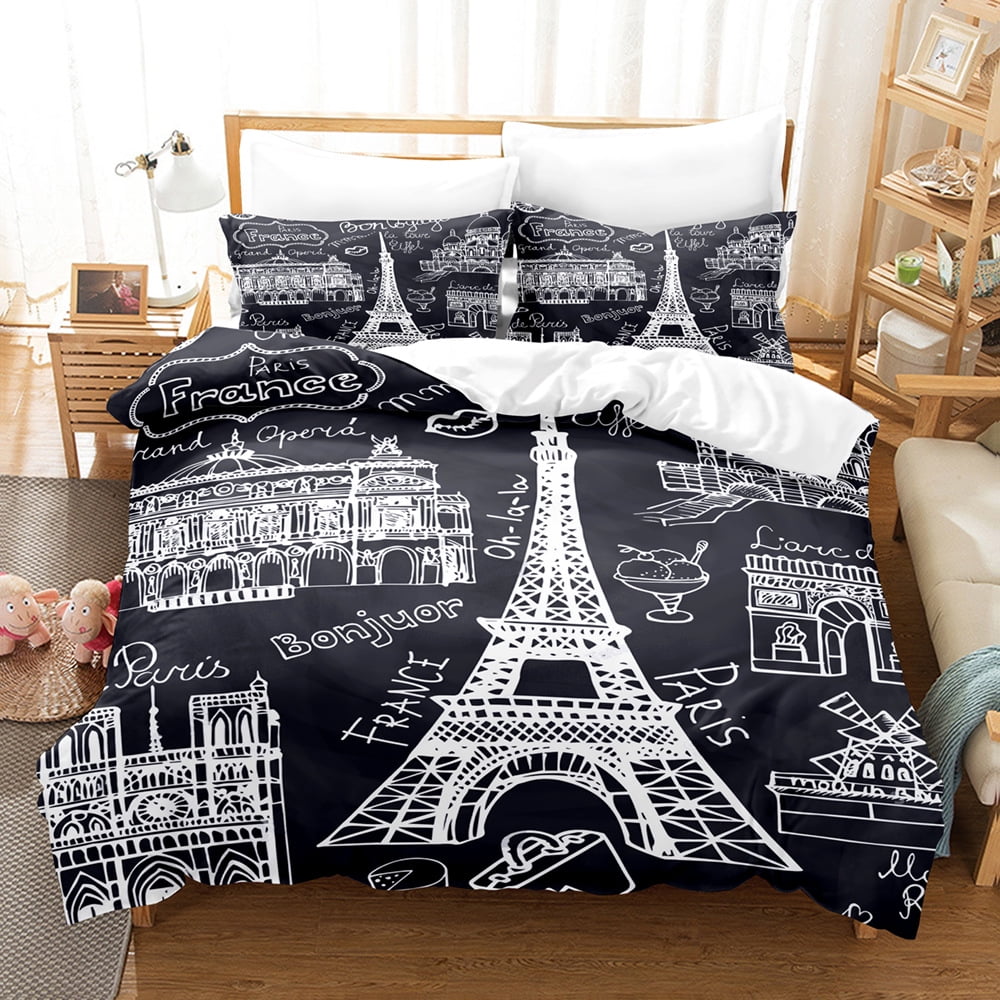 Paris City Duvet Cover Set Eiffel Tower Print Bedding Sets Twin Full