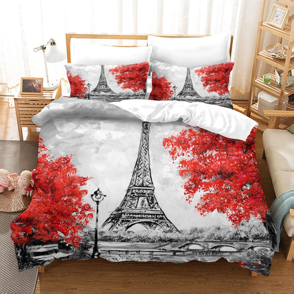 Paris City Duvet Cover Set Eiffel Tower Print Bedding Sets Twin Full
