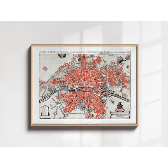 Paris City Map, Vintage Map Of Paris Poster, Paris Wall Art , History Buff Gifts, Antique Paris Travel Map Art, Old Historical Map Home Decor #37, 16x24 UNFRAMED
