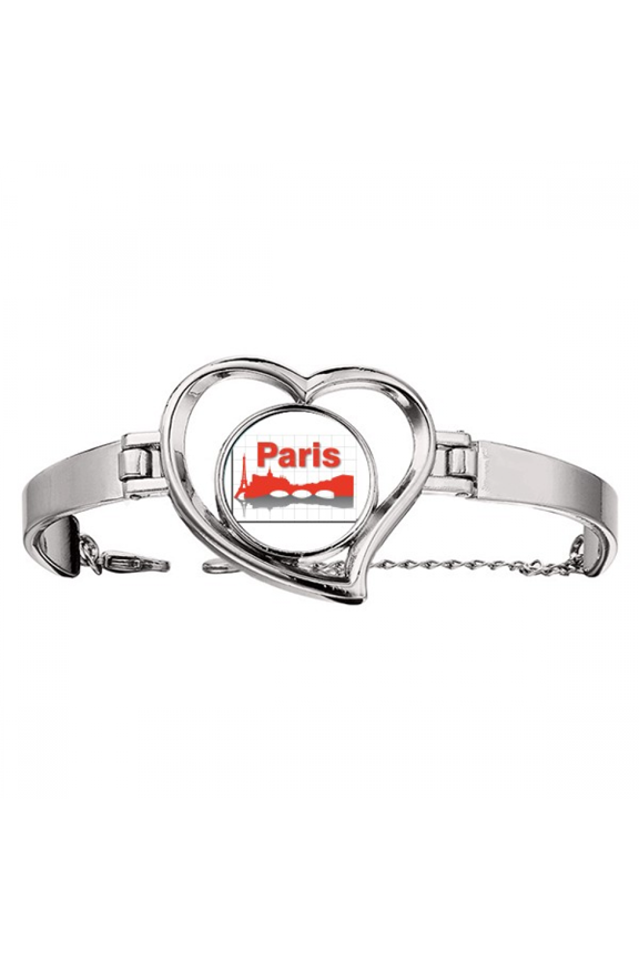 Paris City Outline Coordinate Axis Bracelet Heart Jewelry Wire Bangle