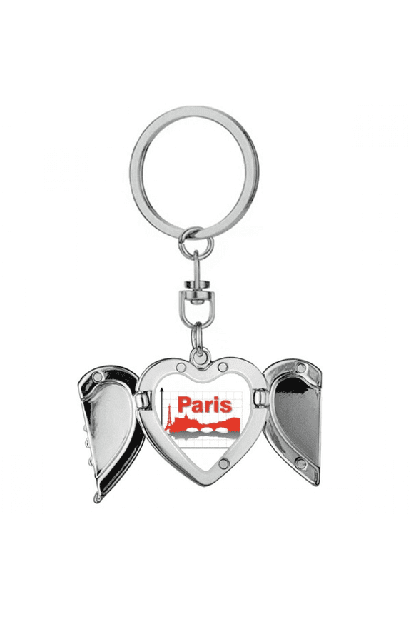 Paris City Outline Coordinate Axis Heart Angel Wing Key Chain Holder
