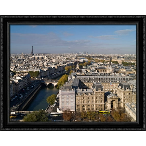 Paris Cityscape, France 36x28 Large Black Ornate Wood Framed Canvas Art