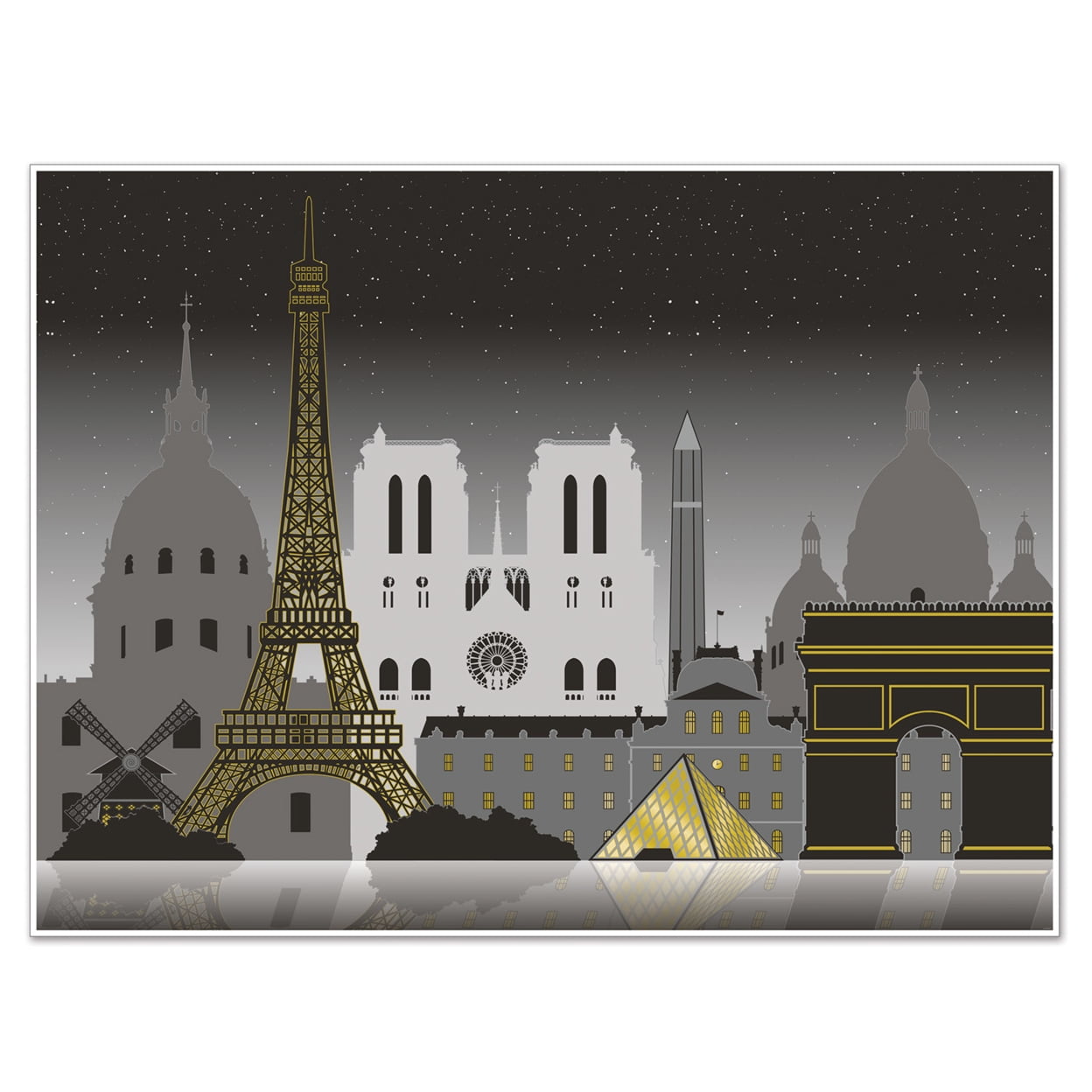 Black and Gold Paris Cityscape Self-Adhesive Wall Mural