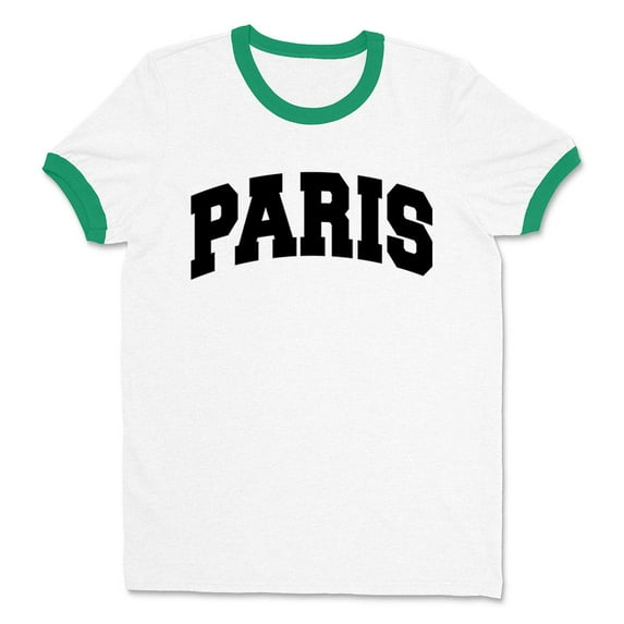 Paris College Style Ringer Tee Shirt Unisex Large White/Kelly Green