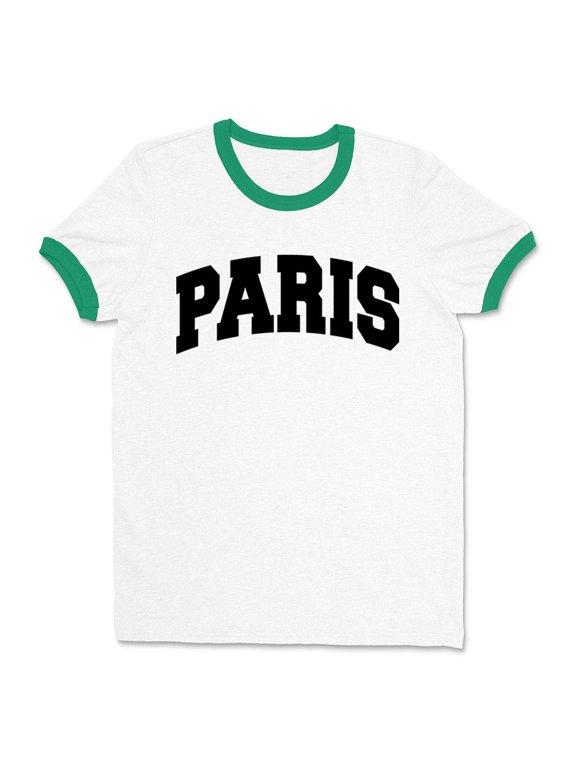 Paris College Style Ringer Tee Shirt Unisex Medium White/Kelly Green