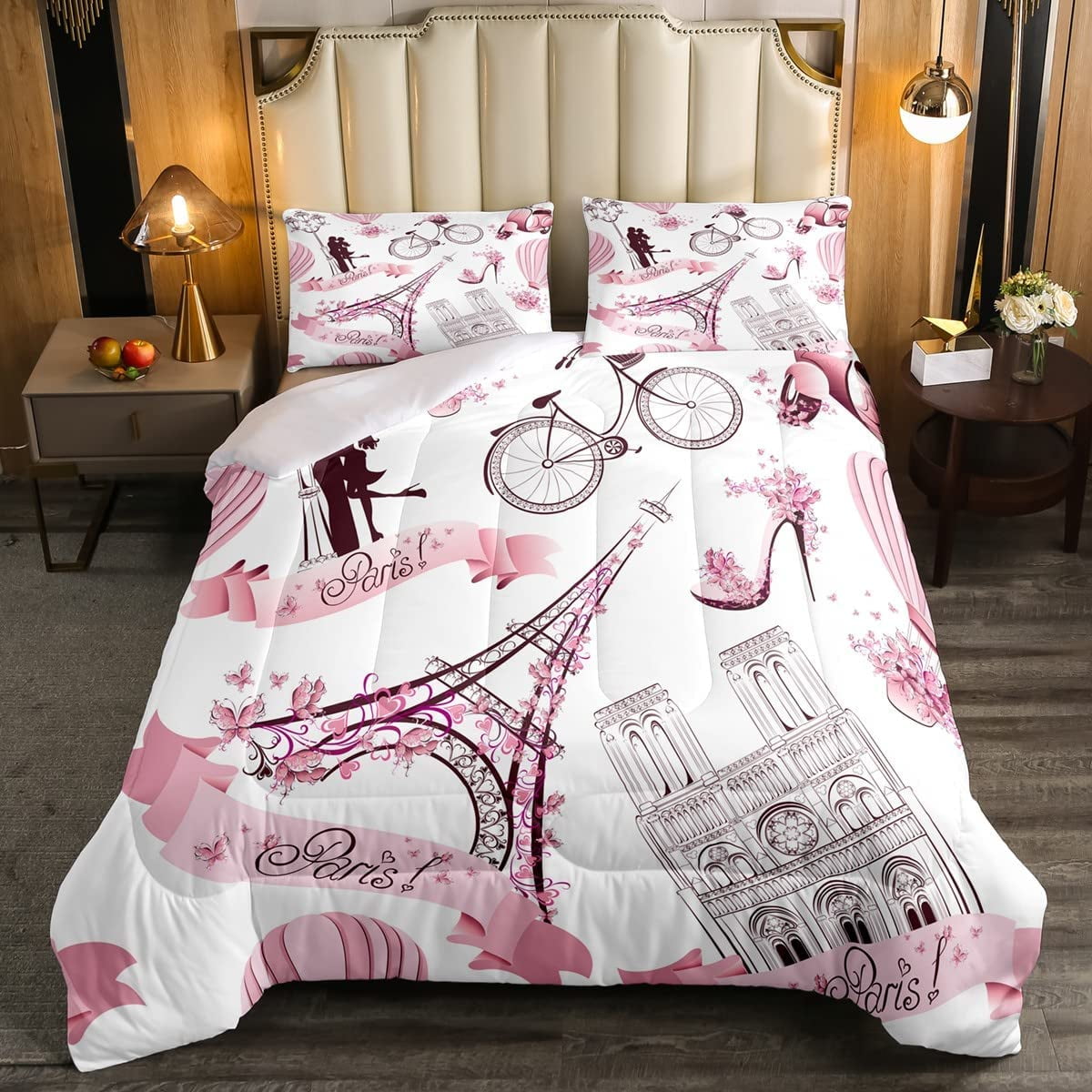 Paris Comforter Set Queen Eiffel Tower Bedding Set for Girls Kids ...