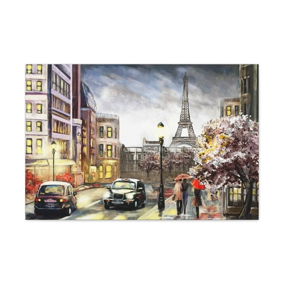 Paris Couple Red Umbrella France Canvas Artwork Breathtaking French City for Home Decor Ready to Hang