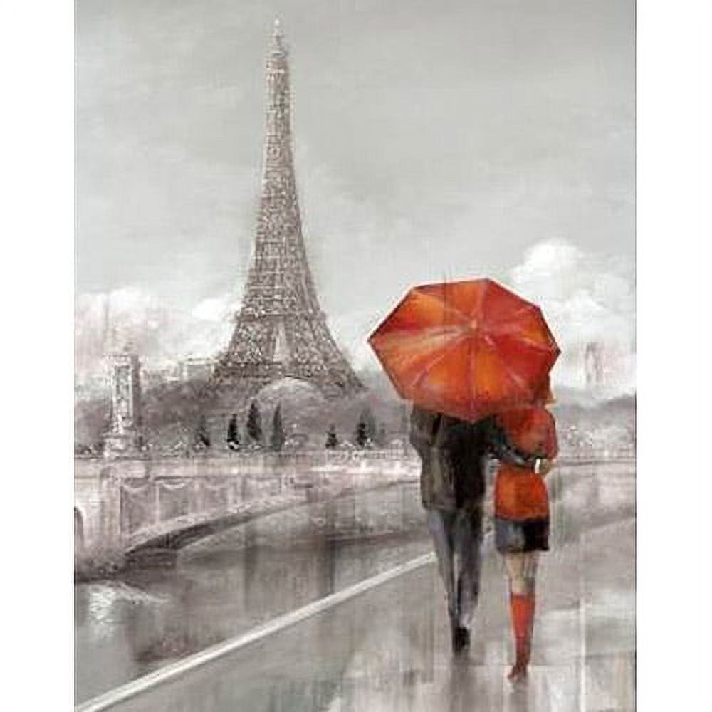 Paris Couple Talking with Red Umbrella Canvas Wall Art, 15" x 19" - image 1 of 1