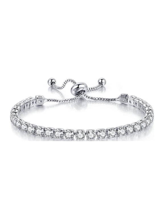 Crystals 18k White Gold 8 Carat Created White Sapphire Adjustable Tennis Bracelet plated