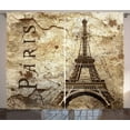 thumbnail image 1 of Ambesonne Paris Curtains 2 Panel Set, Eiffel Tower on Grunge Wall, 108" x 90", Brown Beige, 1 of 3