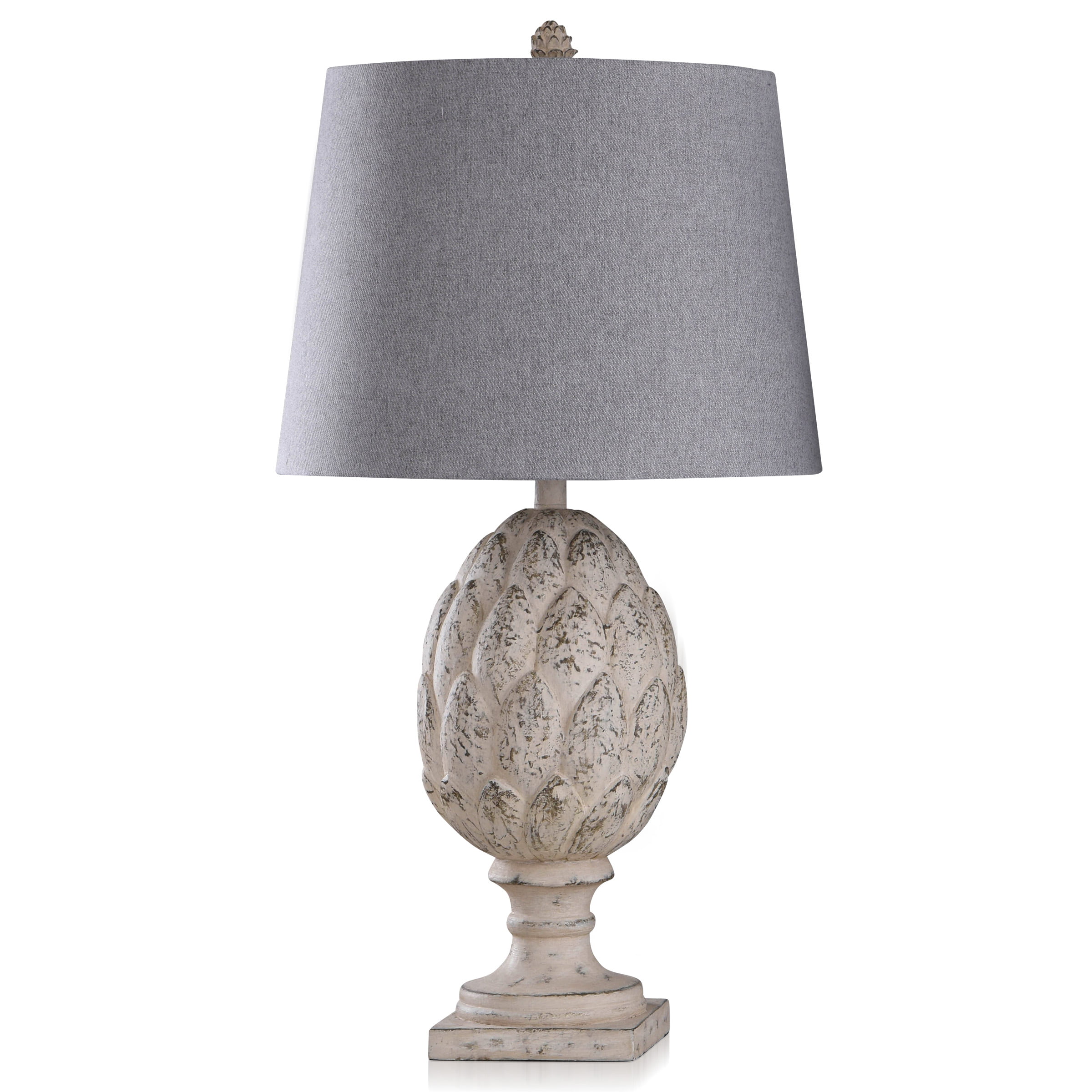 Paris - Distressed Artichoke Resin Table Lamp - Distressed Beige - Gray  Linen Shade 