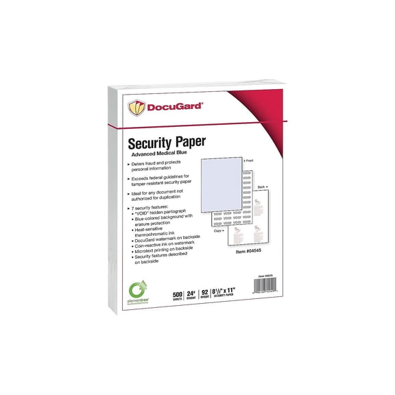 Paris DocuGard Advanced 8.5" x 11" Medical Security Paper 24 lbs. Blue 500 Sheets/Ream 2500/Carton