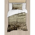 thumbnail image 1 of Paris Duvet Cover Set, City Skyline of Eiffel and Dark Cloudy Weather Capital France Region Historical Retro, Decorative 2 Piece Bedding Set with 1 Pillow Shams, Twin Size, Beige, by Ambesonne, 1 of 3