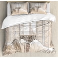 thumbnail image 1 of Paris Duvet Cover Set, Parisian Woman Sleeping with the View of Eiffiel Tower from Window Romance Skecthy Modern, Decorative 3 Piece Bedding Set with 2 Pillow Shams, Calking Size, Cream, by Ambesonne, 1 of 3