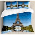 thumbnail image 1 of Paris Duvet Cover Set Queen Size, Famous Eiffel Tower Reflected On Water Picture Historical French Architecture, Decorative 3 Piece Bedding Set with 2 Pillow Shams, Blue Green Grey, by Ambesonne, 1 of 3