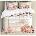 thumbnail image 1 of Paris Duvet Cover Set, Vintage Watercolor Style Paris Illustration with Tour D'Eiffel Old Streets Image, Decorative 3 Piece Bedding Set with 2 Pillow Shams, Calking Size, Pink, by Ambesonne, 1 of 3