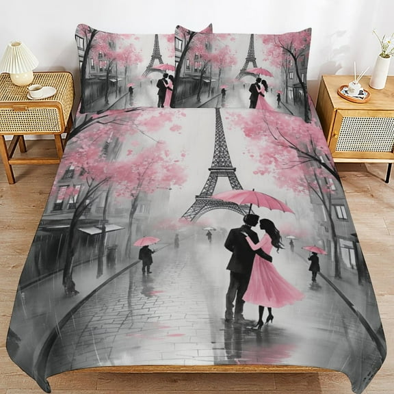 Paris Eiffel-1 Bedding Set Couple Bedclothes Pillowcase Home Textiles Bed 3pcs Set for Bedroom Customized Decoration Full