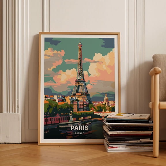 Paris Eiffel Tower Art Print, France Travel Poster, Home Decor, Birthday, Wedding Anniversary Gift Wall Art, Modern Wall Decor, 12x18 UNFRAMED