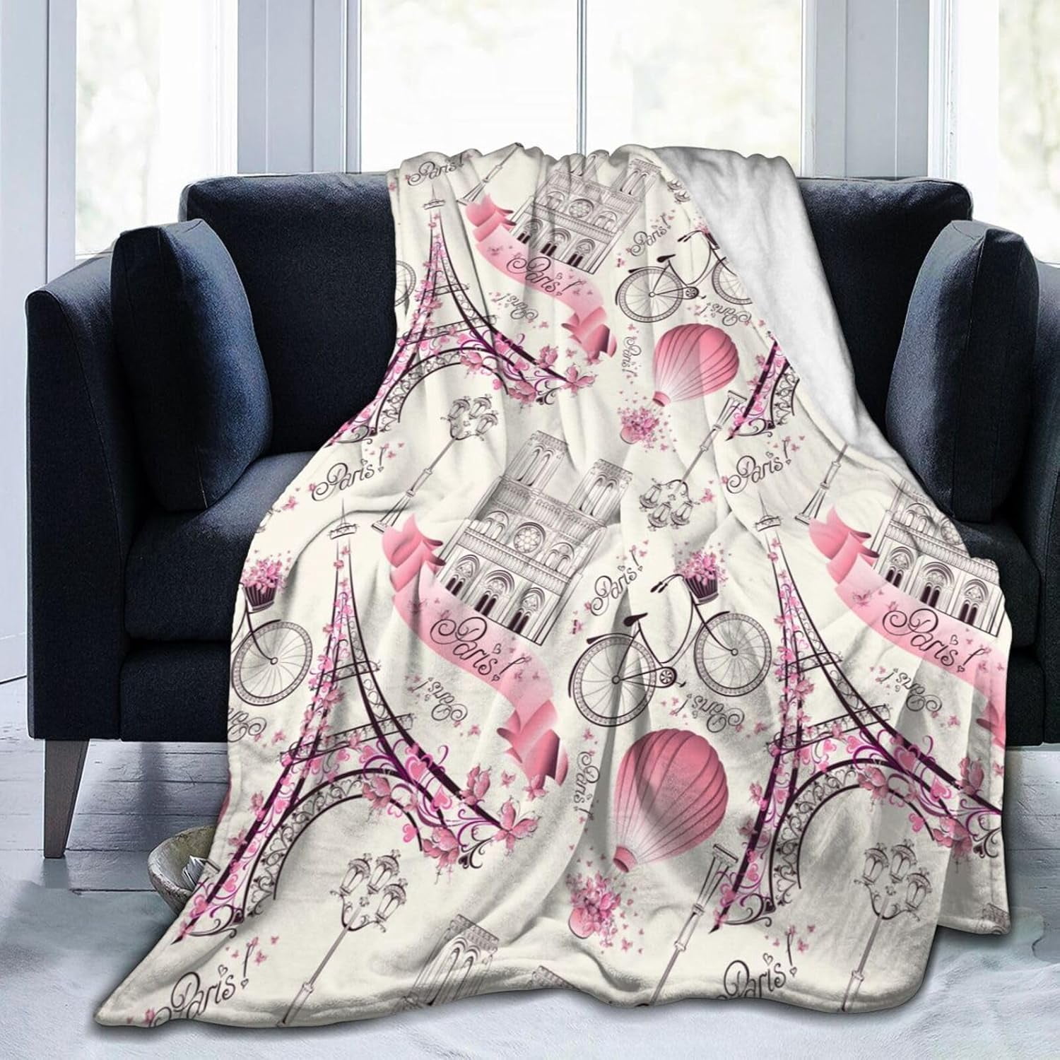 Paris Eiffel Tower Bed Blanket Ultra Soft Paris Valentine''s Day Theme Throw Blanket All Season Warm Light Weight Cozy Plush Blankets for Home Bedroom Sofa Chair Travel, 30"X40"