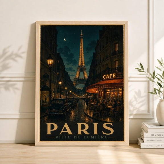 Paris Cafe Eiffel Tower Autumn Fog Wall Decor Poster Art Print ...