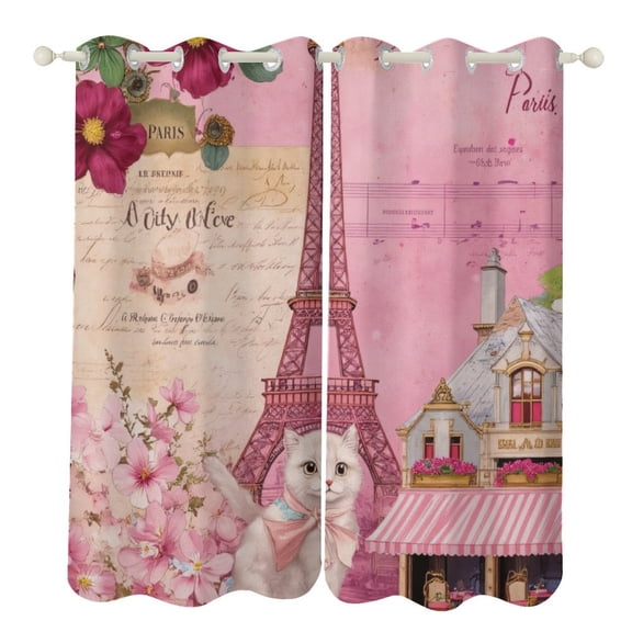Paris Eiffel Tower Cat Print 2 Panels Curtains for Bedroom Living Room Drapes Kitchen Window Curtain Home Decor