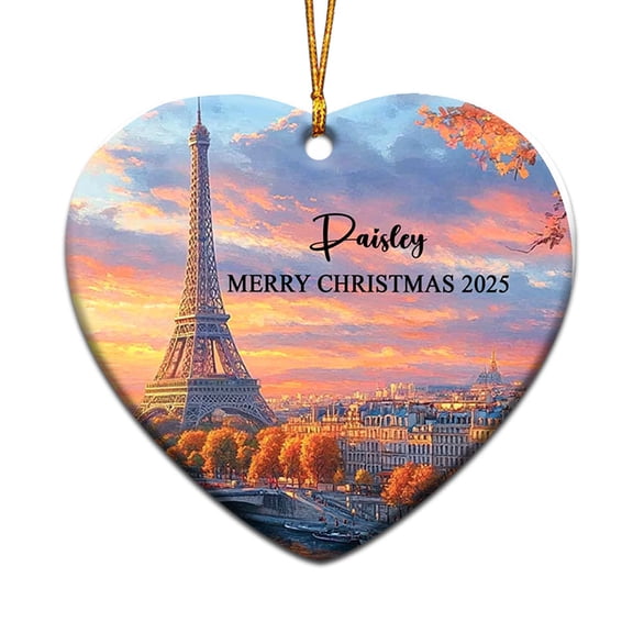 Paris Eiffel Tower Christmas Ornament Gift for Trip Memories Men Women, Text & Name Eiffel Paris Lover Christmas Ornament 2025