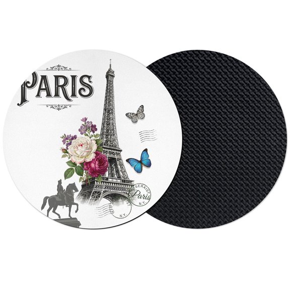 Paris Eiffel Tower Coasters Set of 2, Absorbent Coasters for Drinks, Rustic Rose Floral Sculpture Butterfly Coaster for Desk Coffee Table Protection, Home Decor House Warming Gifts 4"
