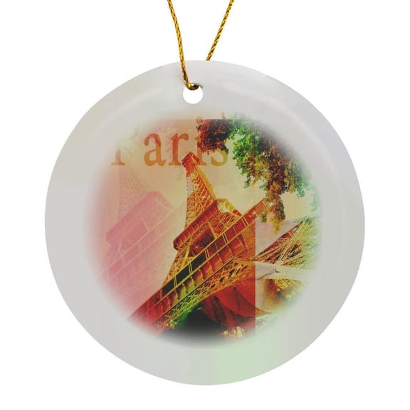 3drose, Paris- Eiffel Tower- Europe- Travel, Circle Porcelain Ornament